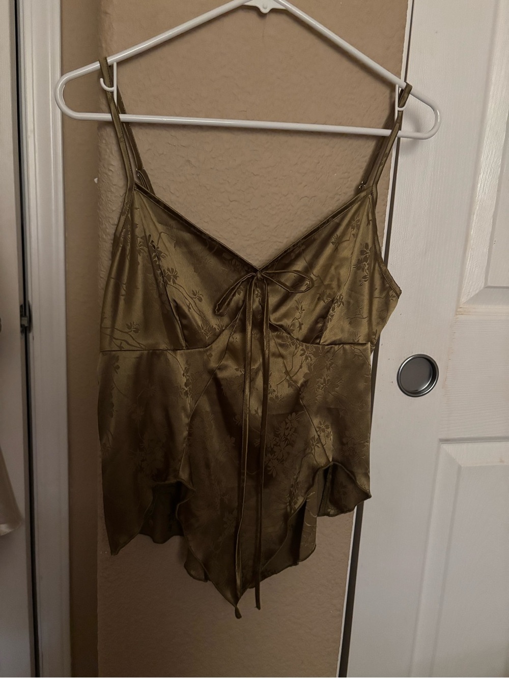 Olive Satin Tie-Front Cami Top